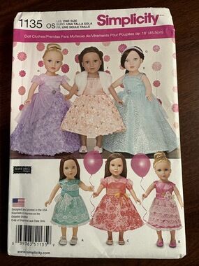 Simplicity Pattern 1135 for 18" Doll Clothes - Formal Dresses